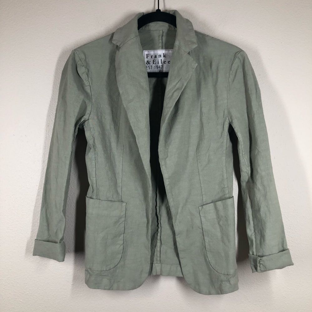 Frank & Eileen Dublin Tailored Blazer Sage Green Cotton Flax Size XXS